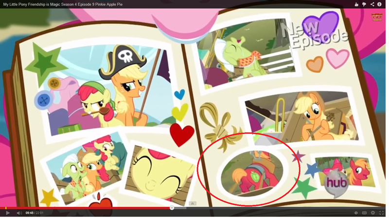 Size: 1378x776 | Tagged: safe, derpibooru import, apple bloom, applejack, big macintosh, granny smith, pinkie pie, earth pony, pony, pinkie apple pie, album, book, male, scrapbook, stallion