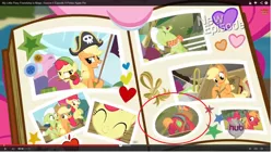 Size: 1378x776 | Tagged: safe, derpibooru import, apple bloom, applejack, big macintosh, granny smith, pinkie pie, earth pony, pony, pinkie apple pie, album, book, male, scrapbook, stallion