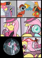 Size: 697x967 | Tagged: grimdark, artist:metal-kitty, derpibooru import, big macintosh, derpy hooves, fluttershy, earth pony, pegasus, pony, robot, blood, comic, crossover, cutie mark, derpy soldier, female, floppy ears, gun, hat, heavy, heavy mac, hooves, male, mann vs machine, mare, open mouth, optical sight, rifle, rocket launcher, sniper, sniper rifle, snipershy, soldier, spread wings, stallion, sunglasses, team fortress 2, teeth, two cities, weapon, wings