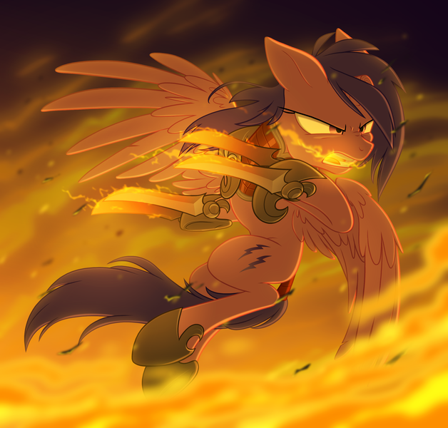 Size: 2500x2390 | Tagged: safe, artist:equestria-prevails, derpibooru import, firefly, alicorn, pony, alicornified, badass, broken horn, claws, epic, fire, flying, g1, g1 to g4, g4, generation leap, glare, gritted teeth, hoof blades, lava, open mouth, race swap, solo, spread wings, weapon