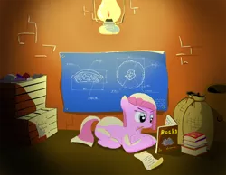 Size: 1200x931 | Tagged: artist:cyb3rwaste, blueprint, book, derpibooru import, for dummies, pinkamena diane pie, pinkie pie, ponibooru import, professional, rock, rock farm, safe, science, solo