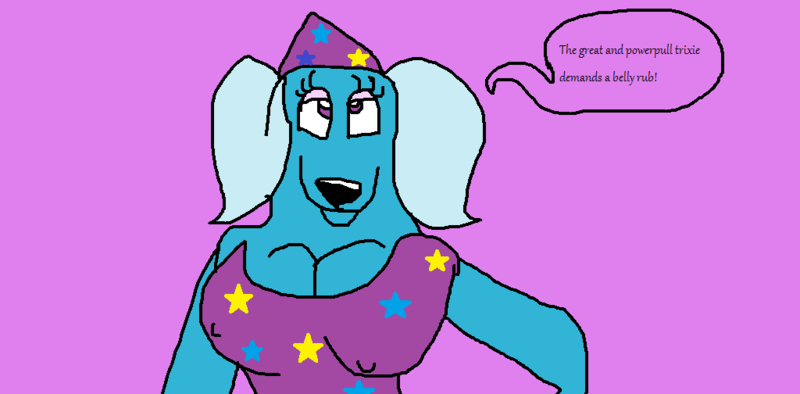 Size: 1024x504 | Tagged: 1000 hours in ms paint, anthro, breasts, busty trixie, cleavage, derpibooru import, dog, erect nipples, female, ms paint, nightmare fuel, solo, solo female, species swap, suggestive, trixie