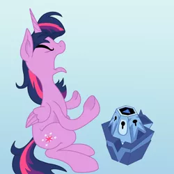 Size: 1600x1600 | Tagged: safe, artist:philith, derpibooru import, twilight sparkle, twilight sparkle (alicorn), alicorn, pony, princess twilight sparkle (episode), do not want, female, gradient background, magic 8 ball, mare, mystery box of plot importance, solo