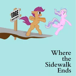 Size: 961x960 | Tagged: abuse, artist:philith, cliff, derpibooru import, diamond tiara, scootaloo, semi-grimdark, shel silverstein, tiarabuse, where the sidewalk ends