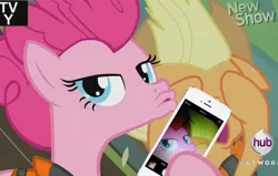 Size: 2000x1275 | Tagged: derpibooru import, duckface, edit, iphone, iphone 5, iphone 5s, pinkie apple pie, pinkie pie, safe, screencap, selfie