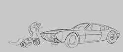 Size: 2779x1173 | Tagged: artist:owlvortex, car, derpibooru import, monochrome, oc, oc:wheely bopper, original species, safe, sketch, solo, unofficial characters only, wheelpone