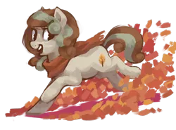 Size: 1000x739 | Tagged: safe, artist:johling, derpibooru import, oc, oc:maple, unofficial characters only, earth pony, pony, clothes, leaves, scarf, simple background, solo, transparent background