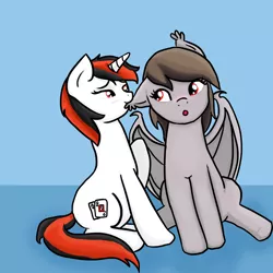 Size: 5250x5250 | Tagged: suggestive, artist:katiespalace, derpibooru import, oc, oc:blackjack, unofficial characters only, bat pony, pony, unicorn, absurd resolution, commission, dawn, ear bite, shipping
