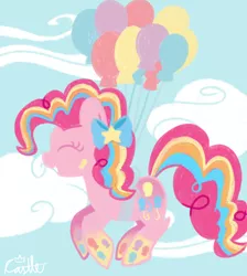 Size: 1300x1450 | Tagged: artist:mtfc1029, balloon, cloud, cloudy, cute, derpibooru import, eyes closed, flying, pinkie pie, rainbow power, safe, solo, then watch her balloons lift her up to the sky