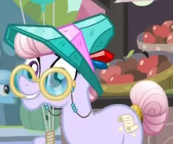 Size: 325x271 | Tagged: agate, agatha, amethyst maresbury, apple, background pony, crystal pony, derpibooru import, elderly, female, mare, night knight, safe, screencap, solo focus, the crystal empire