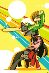 Size: 1150x1700 | Tagged: amagi yukiko, artist:coin-trip39, megami tensei, persona, persona 4, ponified, safe, satonaka chie, shin megami tensei