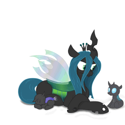 Size: 1350x1350 | Tagged: animated, artist:artknorke, blinking, changeling, cute, cutealis, cuteling, derpibooru import, ear twitch, eyes closed, female, floppy ears, freckles, licking lips, male, mommy chrissy, mother, nymph, prone, queen chrysalis, safe, simple background, sleeping, smiling, solo, white background