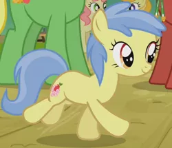 Size: 440x379 | Tagged: safe, derpibooru import, screencap, apple cinnamon, apple flora, gala appleby, jonagold, marmalade jalapeno popette, wensley, earth pony, pony, apple family reunion, apple family member, background pony, cropped, filly, foal, running, solo focus