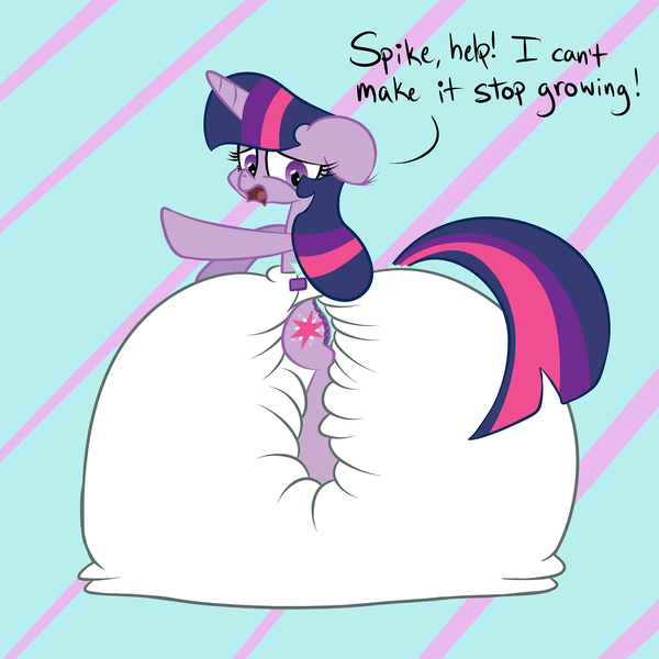 Size: 1280x1280 | Tagged: questionable, artist:skitter, derpibooru import, twilight sparkle, clean diaper, diaper, diaper fetish, diaper inflation, image, immobile, impossibly large diaper, inflatable diaper, png, poofy diaper, simple background, solo