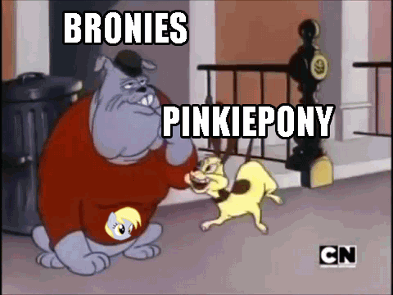Size: 480x360 | Tagged: animated, bitch slap, cartoon network, chester, derpy hooves, down with molestia, down with molestia drama, drama, funny, funny as hell, looney tunes, metaphor gif, pinkiepony, safe, satire, spike, text, tree for two