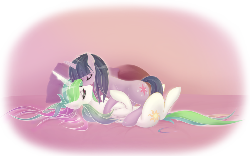 Size: 1920x1200 | Tagged: artist:v-invidia, cuddling, derpibooru import, drool, eyes closed, female, kissing, lesbian, on back, princess celestia, prone, shipping, sloppy kissing, snuggling, suggestive, twilestia, twilight sparkle