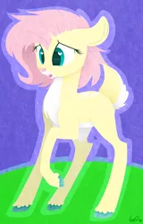 Size: 1828x2858 | Tagged: safe, artist:shyshyoctavia, derpibooru import, fluttershy, deer, deerified, flutterdeer, raised hoof, solo, species swap, wingding eyes