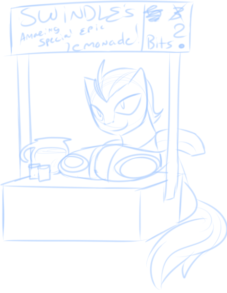 Size: 665x860 | Tagged: artist:thepipefox, derpibooru import, lemonade stand, monochrome, ponified, safe, sketch, solo, swindle, transformers, transformers animated