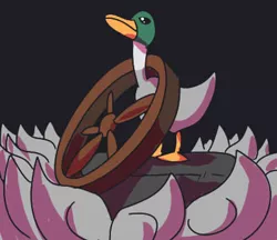 Size: 400x345 | Tagged: artist:davidcurser, black background, derpibooru import, duck, male, mallard, pinkie apple pie, safe, simple background, solo, wheel, wheelduck