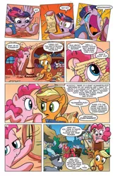 Size: 630x969 | Tagged: safe, derpibooru import, idw, applejack, pinkie pie, twilight sparkle, twilight sparkle (alicorn), alicorn, pony, spoiler:comic, spoiler:comic15, book, comic, crying, female, idw advertisement, mare, official comic, preview, schmarfelpod, speech bubble, that pony sure does love books