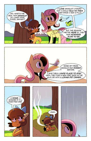 Size: 1280x1978 | Tagged: artist:karzahnii, comic, derpibooru import, fluttershy, g3.5, g3.5 to g4, generation leap, rain, safe, tales from ponyville, whimsey weatherbe