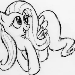 Size: 762x768 | Tagged: artist:benrusk, derpibooru import, fluttershy, monochrome, safe, sketch, solo, traditional art