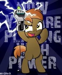 Size: 3951x4811 | Tagged: safe, artist:mrcbleck, derpibooru import, button mash, pony, .svg available, bipedal, colt, cute, high score, nintendo entertainment system, power glove, solo, vector
