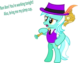 Size: 2204x1802 | Tagged: safe, artist:zacatron94, derpibooru import, lyra heartstrings, pony, bipedal, lyra pimpstrings, pimp, simple background, solo, transparent background, twilight scepter