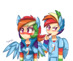 Size: 1997x1673 | Tagged: artist:youngpegasister, dashblitz, derpibooru import, eared humanization, female, human, humanized, light skin, male, rainbow blitz, rainbow dash, rule 63, selfcest, shipping, straight, suggestive, wingboner, winged humanization