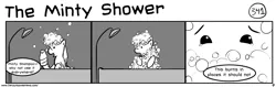 Size: 1280x404 | Tagged: safe, artist:tetrapony, derpibooru import, derpy hooves, pegasus, pony, comic:the daily derp, bath, comic, female, mare, monochrome, the minty shower