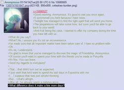 Size: 618x447 | Tagged: 4chan, anon in equestria, feels, greentext, implied suicide, /mlp/, princess celestia, rejection, rejection is magic, sad, safe, text