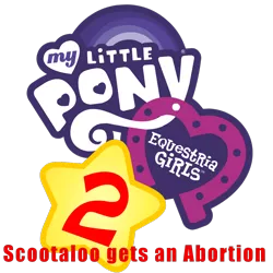 Size: 1024x1024 | Tagged: safe, derpibooru import, scootaloo, equestria girls, rainbow rocks, abortion, dude not funny, fake, joke, logo, seems legit, we are going to hell