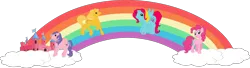 Size: 5248x1430 | Tagged: artist:kaylathehedgehog, banner, cloud, derpibooru import, g1, g2, g3, g4, golden light, north star, pinkie pie, princess golden light, rainbow, safe, simple background, svg, .svg available, thistle whistle, transparent background, vector