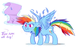 Size: 1903x1259 | Tagged: safe, artist:graystripe64, derpibooru import, rainbow dash, rarity, pegasus, pony, angry, cute, cutie mark, dashabetes, feather, female, floppy ears, fluffy, glare, hair, implied rarity, levitation, magic, messy mane, scrunchy face, shedding, simple background, solo, spread wings, telekinesis, towel, white background, wings