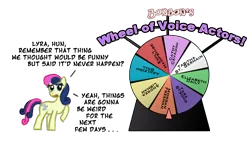 Size: 800x450 | Tagged: artist:feather, bon bon, implied lyra, mare of a thousand voices, morgan freeman, safe, sweetie drops, voice actor