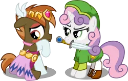 Size: 8000x5085 | Tagged: absurd resolution, artist:medio-cre, button mash, cosplay, crossdressing, dead source, derpibooru import, female, link, male, mouth hold, princess zelda, safe, shipping, straight, sweetie belle, sweetiemash, sword, the legend of zelda, toon link, toon zelda