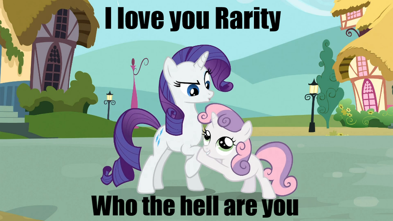 Size: 1054x592 | Tagged: safe, derpibooru import, rarity, sweetie belle, caption, hug