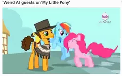 Size: 914x569 | Tagged: cheese sandwich, derpibooru import, pinkie pie, pinkie pride, rainbow dash, rubber chicken, safe, screencap, the man with no name, weird al yankovic