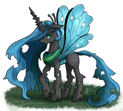 Size: 881x792 | Tagged: artist:php13, askchrysalis, changeling, changelingified, changeling queen, dead source, derpibooru import, princess celestia, princess chryslestia, safe, simple background, solo, white background