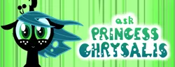 Size: 873x337 | Tagged: artist:syggie, ask, ask the changeling princess, banner, bust, crown, cute, cutealis, derpibooru import, female, filly, filly queen chrysalis, foal, freckles, jewelry, looking at you, nymph, princess chrysalis, queen chrysalis, regalia, safe, smiling, smiling at you, solo, text, tumblr, younger