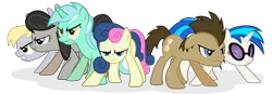 Size: 8000x2788 | Tagged: safe, artist:mrflabbergasted, derpibooru import, bon bon, derpy hooves, doctor whooves, lyra heartstrings, octavia melody, sweetie drops, time turner, vinyl scratch, earth pony, pegasus, pony, unicorn, background six, female, male, mare, simple background, stallion, transparent background
