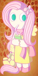 Size: 497x1000 | Tagged: artist:lowhitney, clothes, derpibooru import, dress, flutterjuice, fluttershy, human, humanized, human ponidox, juice box, light skin, safe