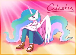 Size: 1100x800 | Tagged: safe, artist:burning-wolf-promise, derpibooru import, princess celestia, anthro, casual, solo