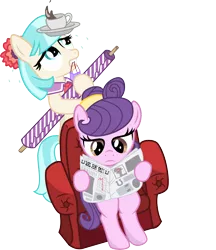 Size: 6000x6946 | Tagged: absurd resolution, artist:medio-cre, coco pommel, coffee, derpibooru import, foal free press, newspaper, safe, simple background, suri polomare, transparent background, vector