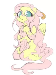 Size: 900x1200 | Tagged: anthro, artist:moo, cow, cowified, derpibooru import, female, fluttercow, fluttershy, piercing, safe, solo, species swap, udder, uddershy