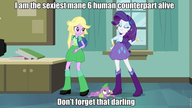 Size: 960x540 | Tagged: safe, derpibooru import, rarity, spike, twilight sparkle, dog, equestria girls, image macro, meme, sexiest pony alive, spike the dog, twilight strong