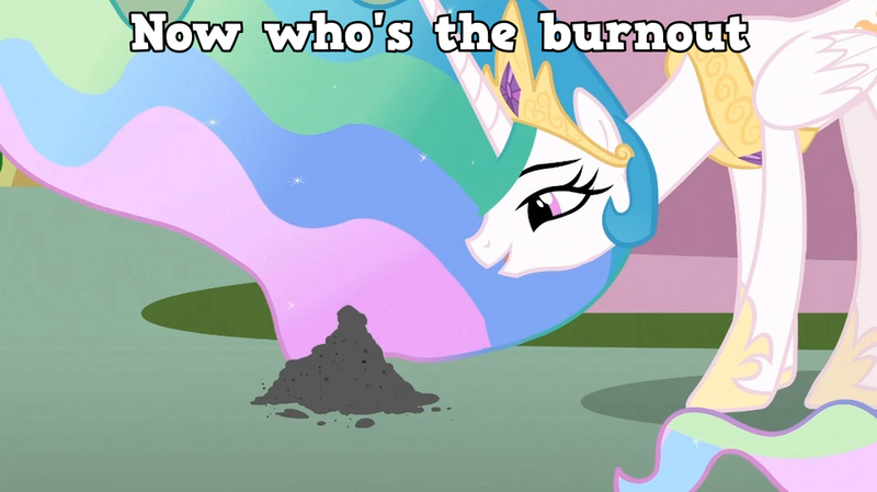 Size: 960x539 | Tagged: safe, derpibooru import, edit, edited screencap, screencap, philomena, princess celestia, alicorn, pony, a bird in the hoof, ash, caption, female, mare, tyrant celestia