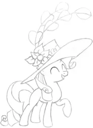 Size: 1889x2585 | Tagged: artist:muffin mane, derpibooru import, giant hat, hat, monochrome, pencil drawing, rarity, safe, solo, sweet and elite, traditional art