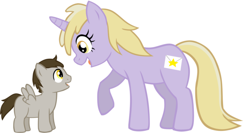 Size: 1024x561 | Tagged: safe, artist:ludiculouspegasus, derpibooru import, dinky hooves, oc, pegasus, pony, unicorn, big sister, big sister dinky, brother and sister, colt, female, male, mare, offspring, older, parent:derpy hooves, parent:doctor whooves, parents:doctorderpy, siblings, simple background, transparent background