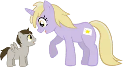 Size: 1024x561 | Tagged: safe, artist:ludiculouspegasus, derpibooru import, dinky hooves, oc, pegasus, pony, unicorn, big sister, big sister dinky, brother and sister, colt, female, male, mare, offspring, older, parent:derpy hooves, parent:doctor whooves, parents:doctorderpy, siblings, simple background, transparent background